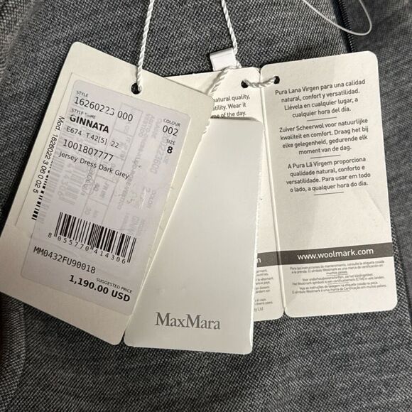 Max Mara Ginnata Wool Midi Dress Size 8 Front Zip Sheath Dark Gray NWT - Picture 12 of 16